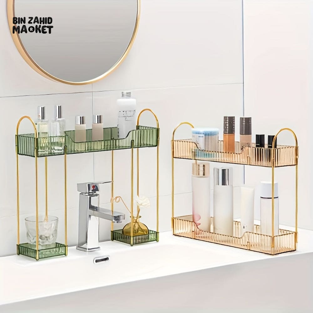 2-TIER BATHROOM ORGANIZER – VERSATILE PLASTIC COUNTERTOP SHELF FOR COSMETICS & TOILETRIES