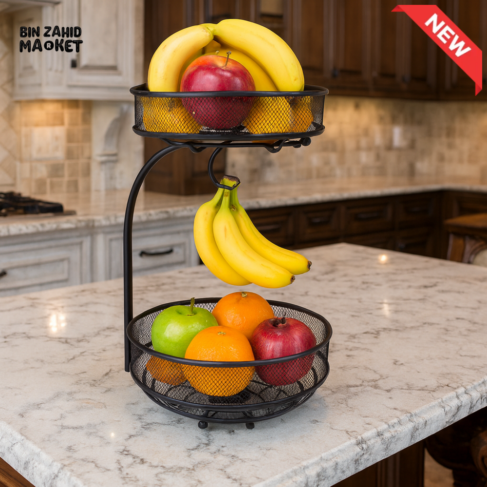 DANNY HOME 2 TIER FRUIT BASKET WITH BANANA HOOK BLACK YM1140B