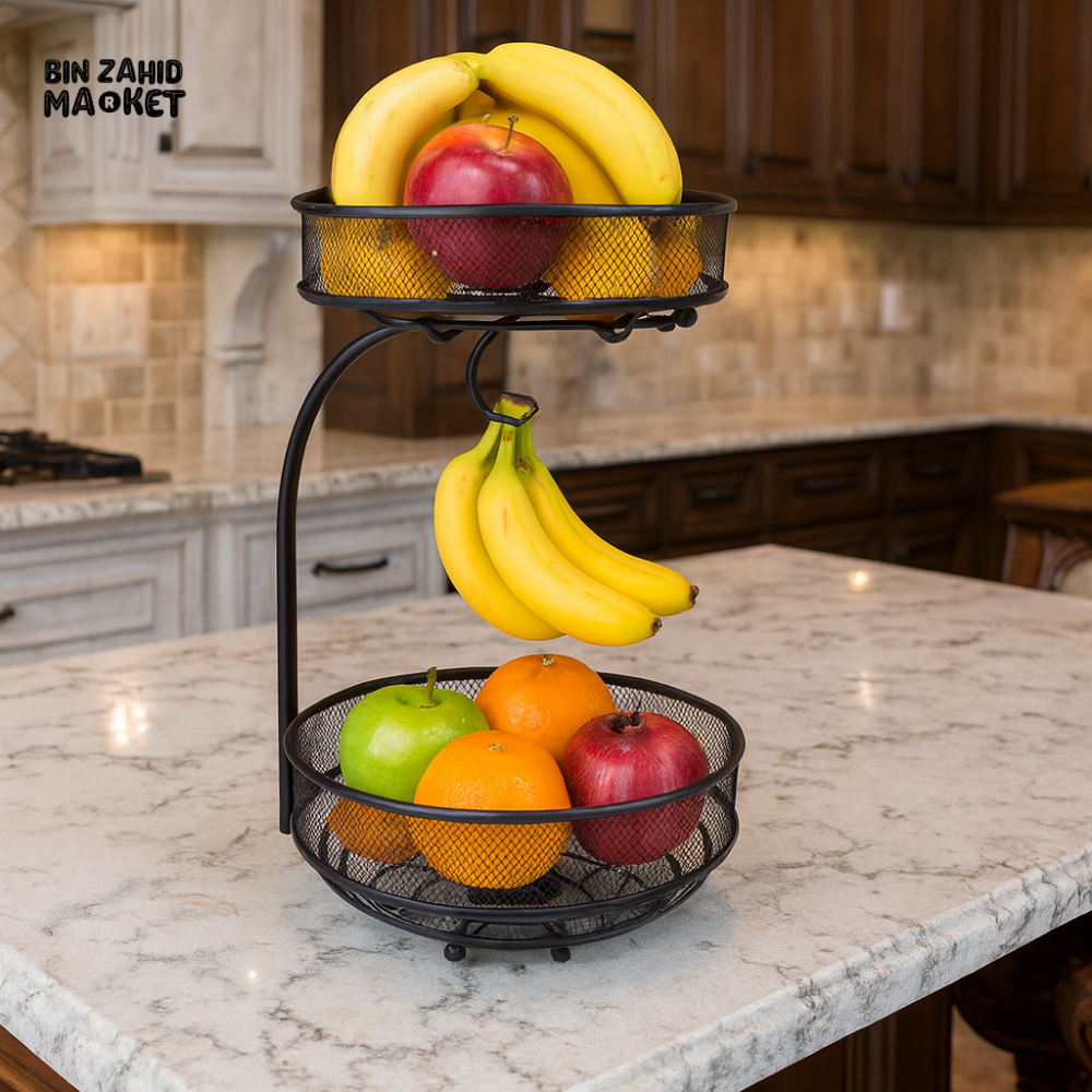 DANNY HOME 2 TIER FRUIT BASKET WITH BANANA HOOK BLACK YM1140B