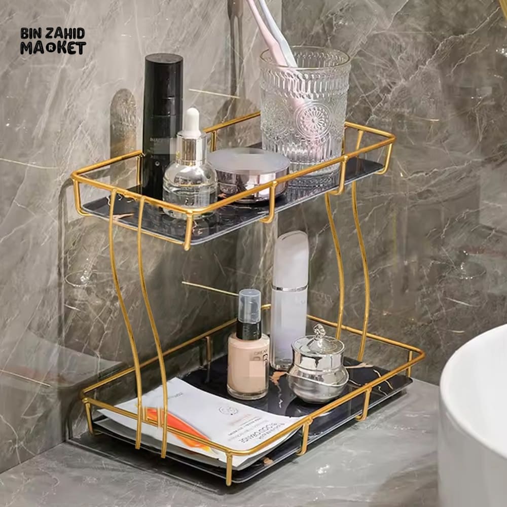 2-TIER RECTANGULAR GOLDEN VANITY STAND
