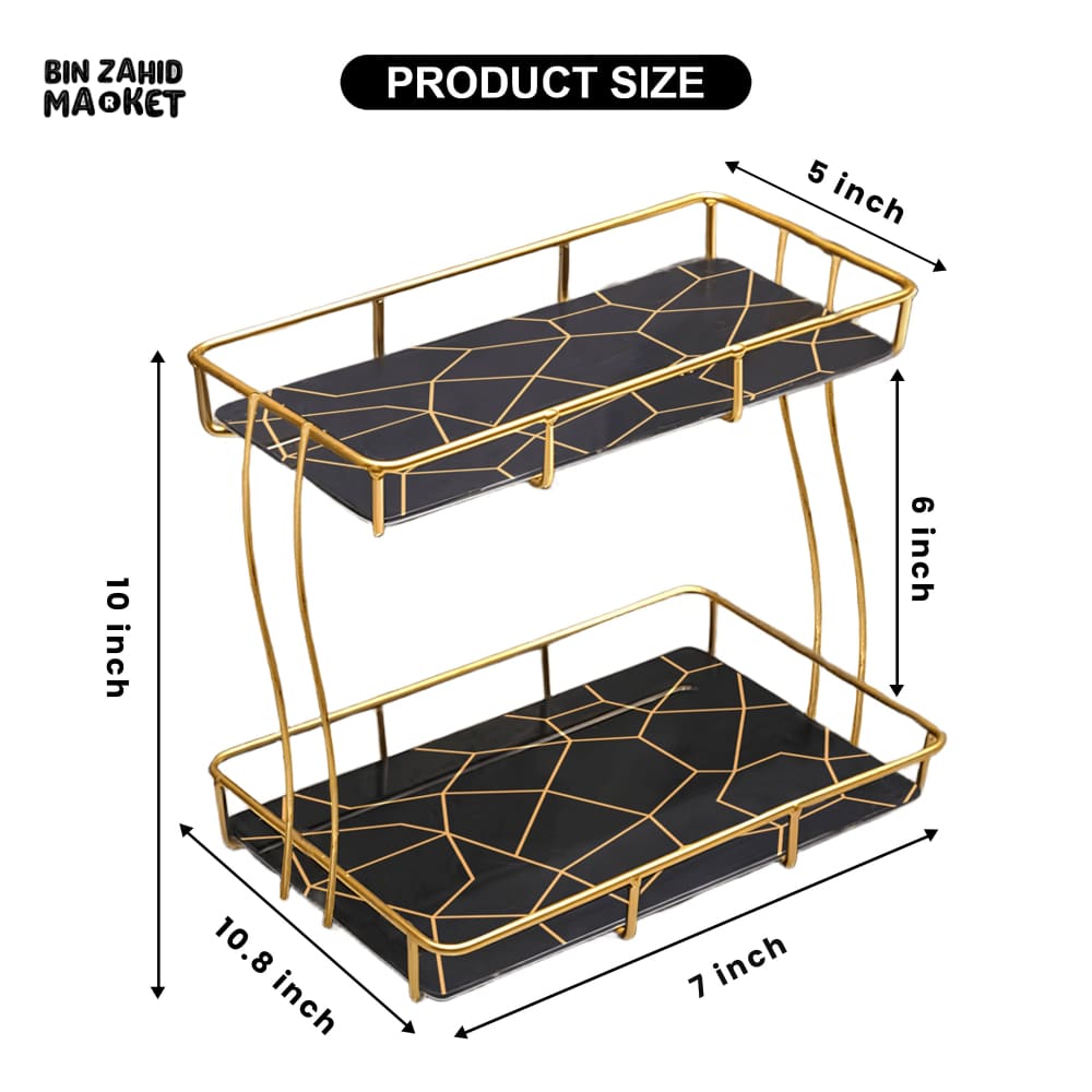 2-TIER RECTANGULAR GOLDEN VANITY STAND