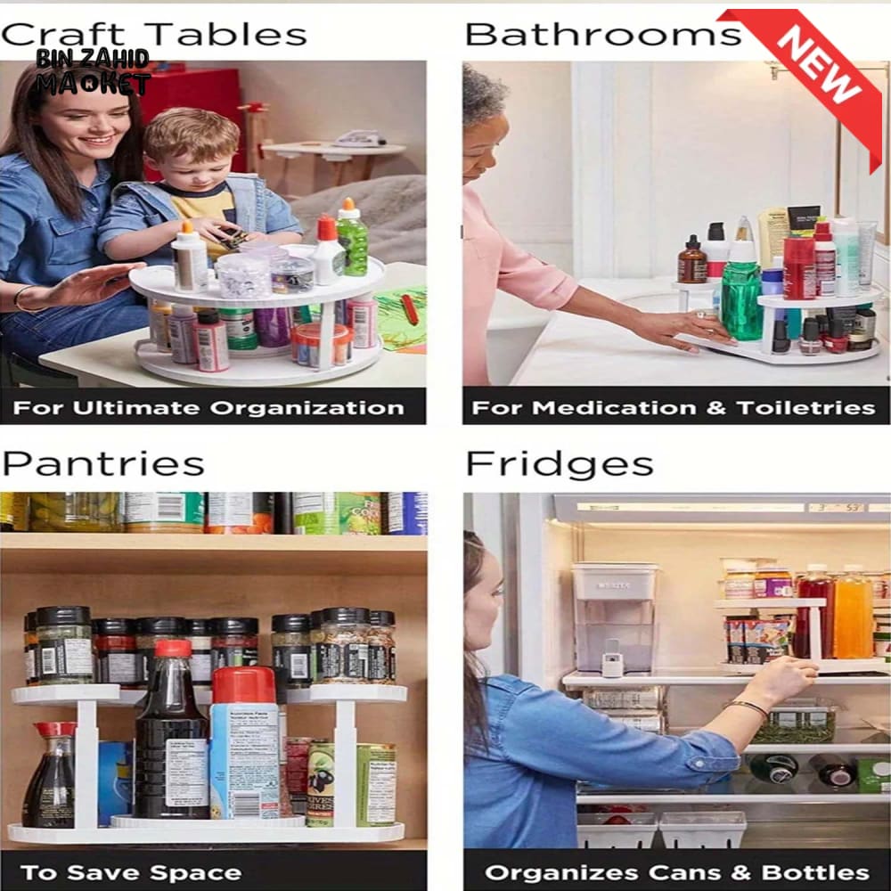 2-TIER SPICE RACK ORGANIZER – 360° ROTATABLE HEIGHT-ADJUSTABLE DESIGN