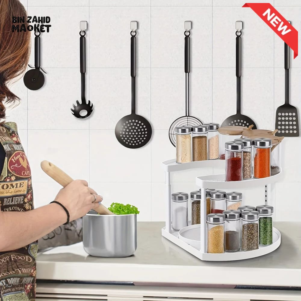 2-TIER SPICE RACK ORGANIZER – 360° ROTATABLE HEIGHT-ADJUSTABLE DESIGN