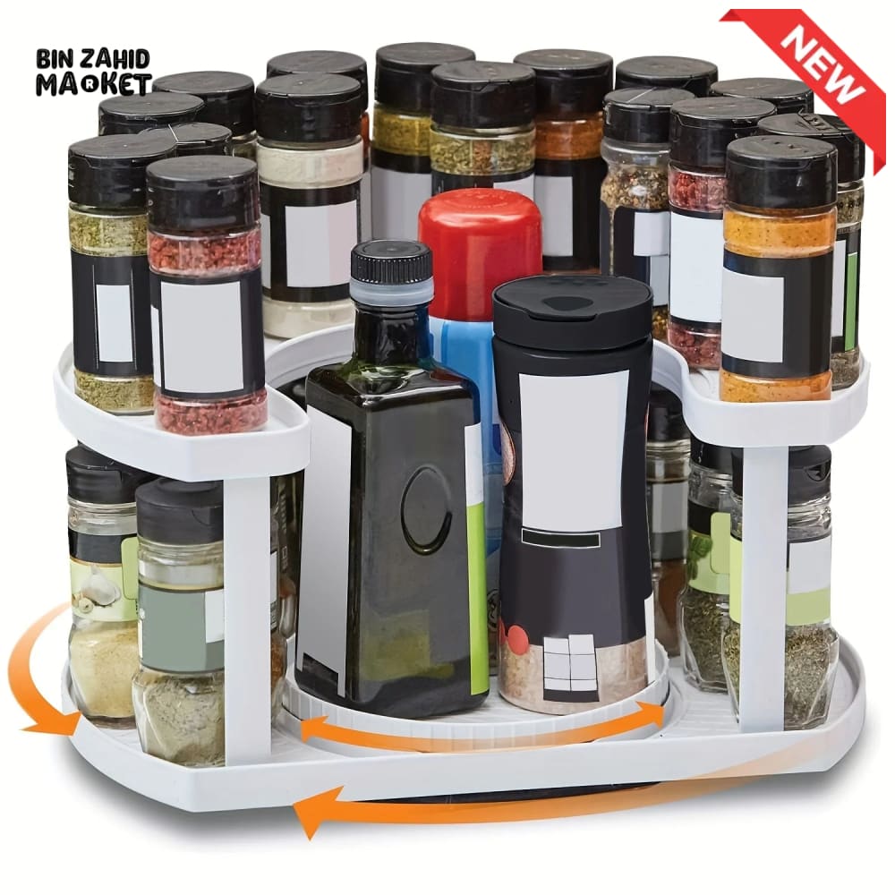 2-TIER SPICE RACK ORGANIZER – 360° ROTATABLE HEIGHT-ADJUSTABLE DESIGN