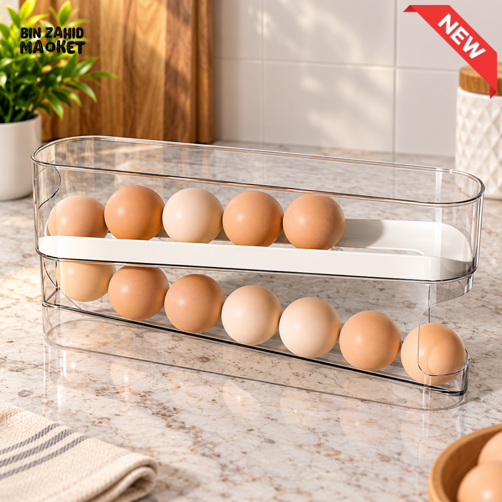 2-TIER TRANSPARENT ROLLING EGG STORAGE HOLDER & ORGANIZER