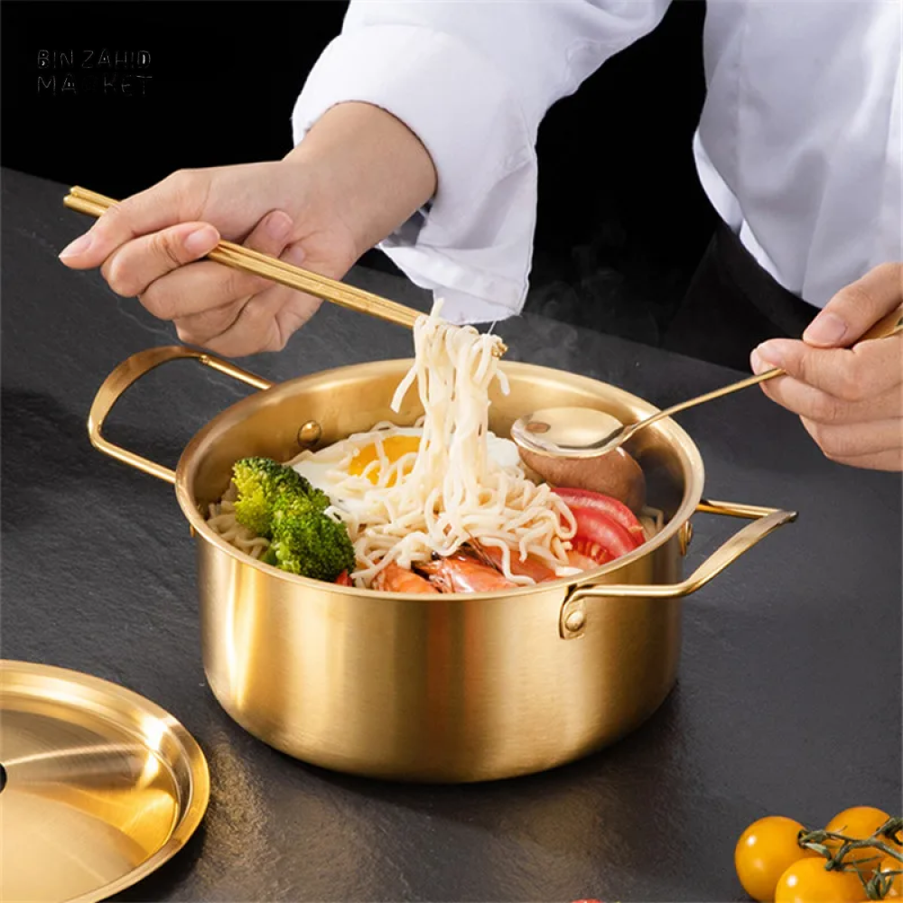 STAINLESS STEEL INSTANT NOODLE POT WITH LID NON-STICK SOUP SAUCEPAN COOKWARE