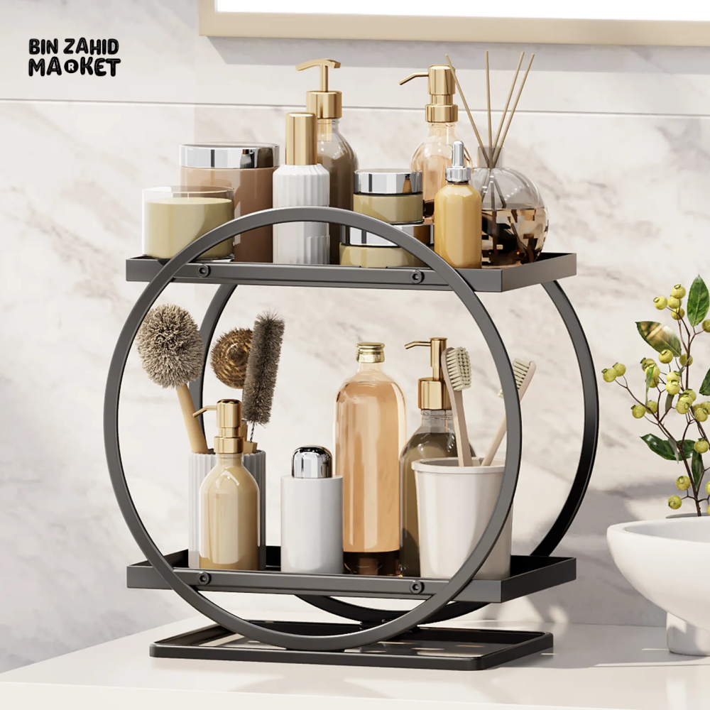 LIGHT LUXURY BATHROOM SHELF RACK COSMETICS ORGANIZER FOR DRESSING TABLE - CIRCLE SHAPE