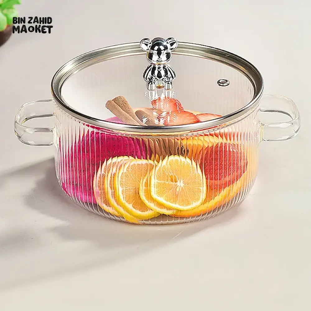 HEAT-RESISTANT 2 LITRE GLASS COOKING POT WITH LID BOROSILICATE GLASS FOR SOUP MILK & NOODLES