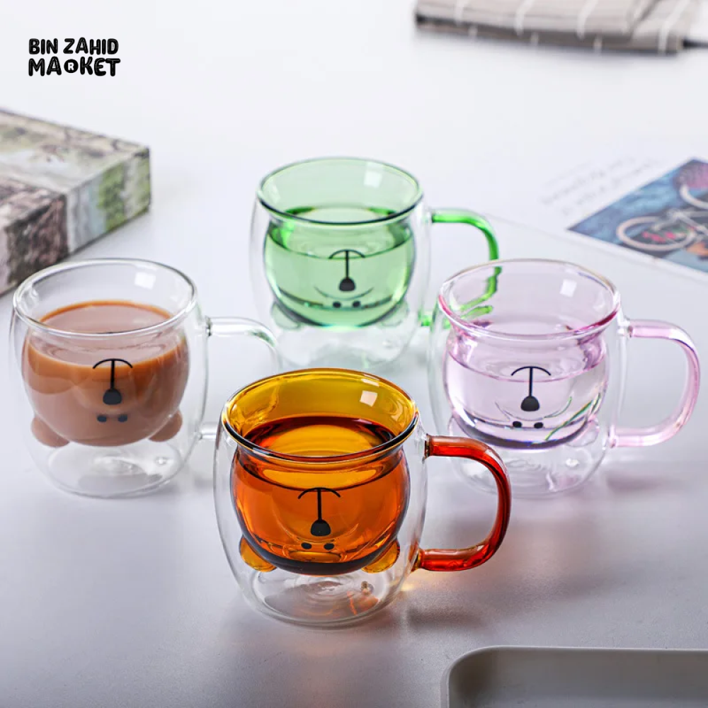 CREATIVE CUTE BEAR GLASS MUG – 250 ML PERFECT FOR MILK JUICE AND TEA