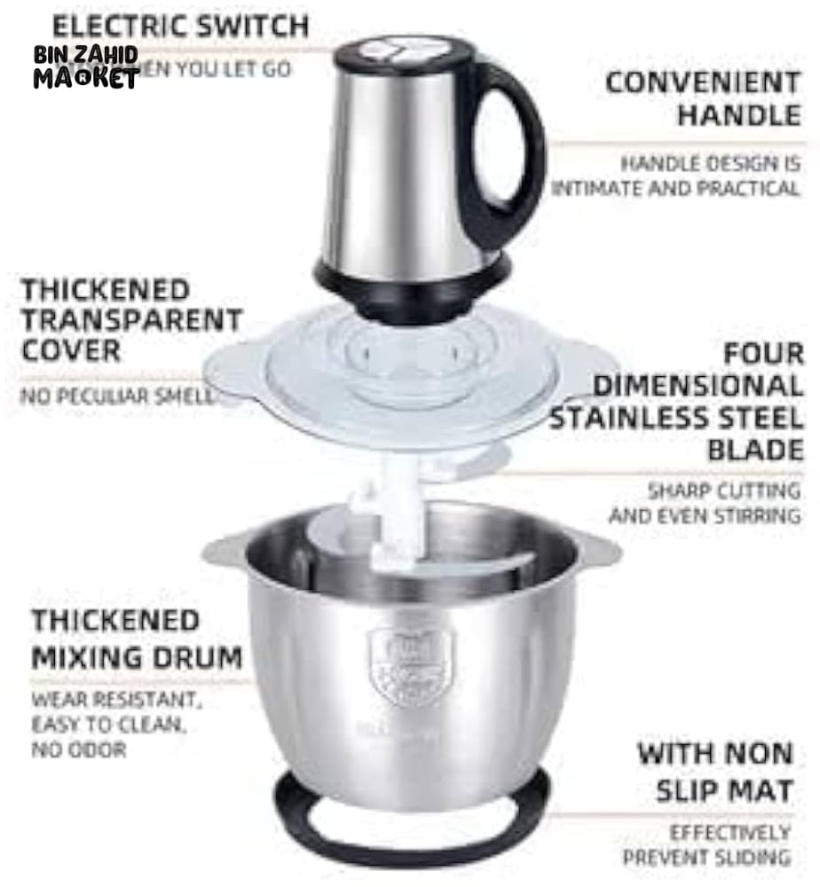 2L ELECTRIC MEAT GRINDER | STAINLESS STEEL FOOD PROCESSOR | HIGH-POWER CHOPPER FOR HOME USE