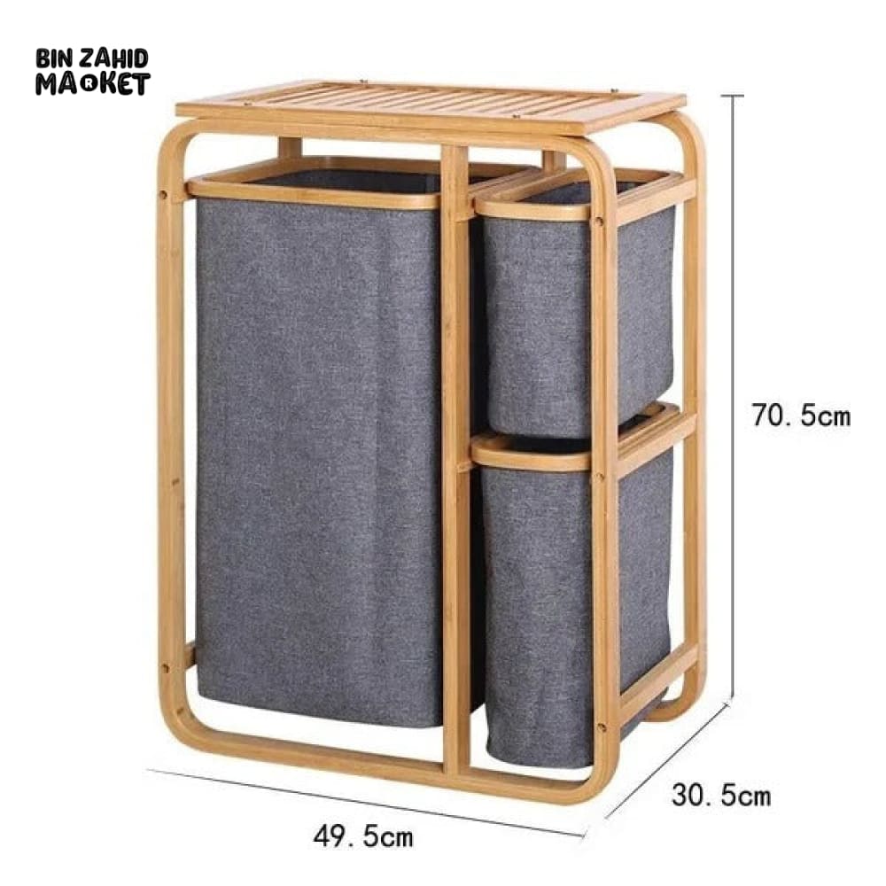 3 Grid Bamboo Laundry Basket - Grey