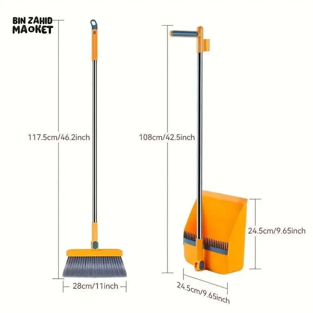 3-IN-1 ROTATING FOLDABLE MAGNETIC BROOM AND DUSTPAN SET – THICK BRISTLES FOR PET HAIR REMOVAL & HOUSE CLEANING