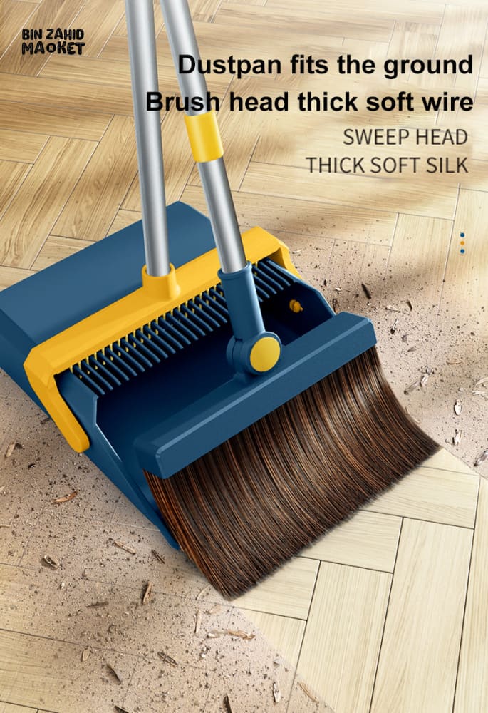 3-IN-1 ROTATING FOLDABLE MAGNETIC BROOM AND DUSTPAN SET – THICK BRISTLES FOR PET HAIR REMOVAL & HOUSE CLEANING