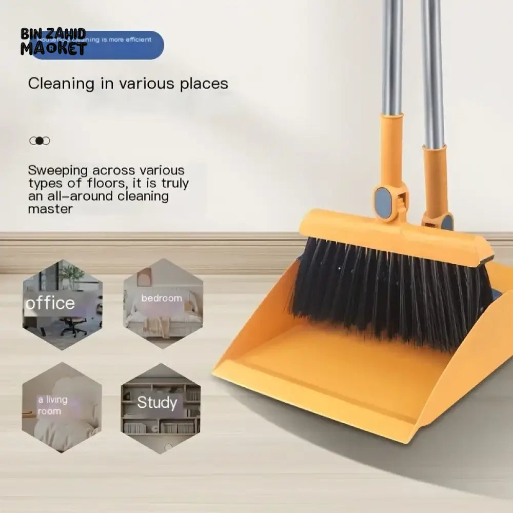 3-IN-1 ROTATING FOLDABLE MAGNETIC BROOM AND DUSTPAN SET – THICK BRISTLES FOR PET HAIR REMOVAL & HOUSE CLEANING