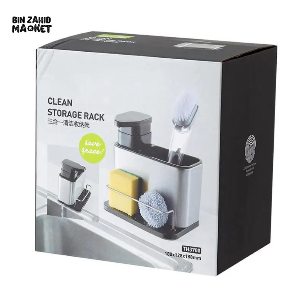 3-IN-1 STAINLESS STEEL KITCHEN SPONGE HOLDER WITH SOAP DISPENSER – MULTIFUNCTIONAL SINK ORGANIZER FOR DISHWASHING ACCESSORIES