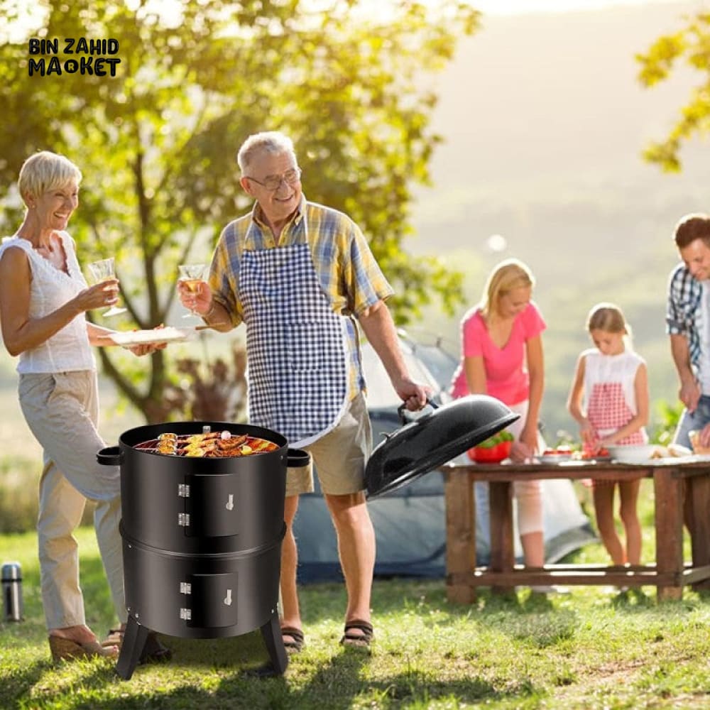 3-IN-1 VERTICAL CHARCOAL SMOKER BBQ GRILL 16 INCH SEPARABLE COMBO