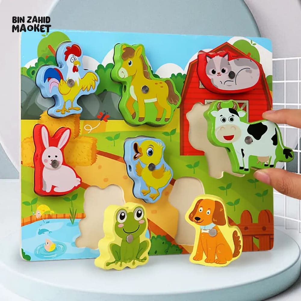 3 IN 1 WOODEN ANIMAL VEHICLE STRINGING TOY – MAGNETIC MATCHING & SHAPE BOARD
