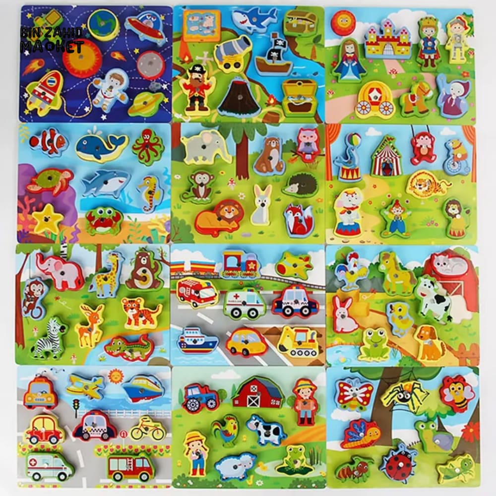 3 IN 1 WOODEN ANIMAL VEHICLE STRINGING TOY – MAGNETIC MATCHING & SHAPE BOARD