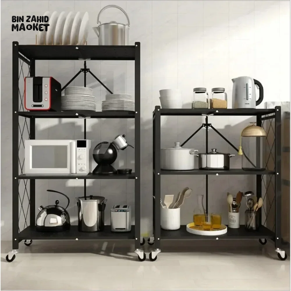 3 LAYER FOLDABLE METAL STORAGE SHELVES MULTIFUNCTIONAL KITCHEN LIVING ROOM RACK