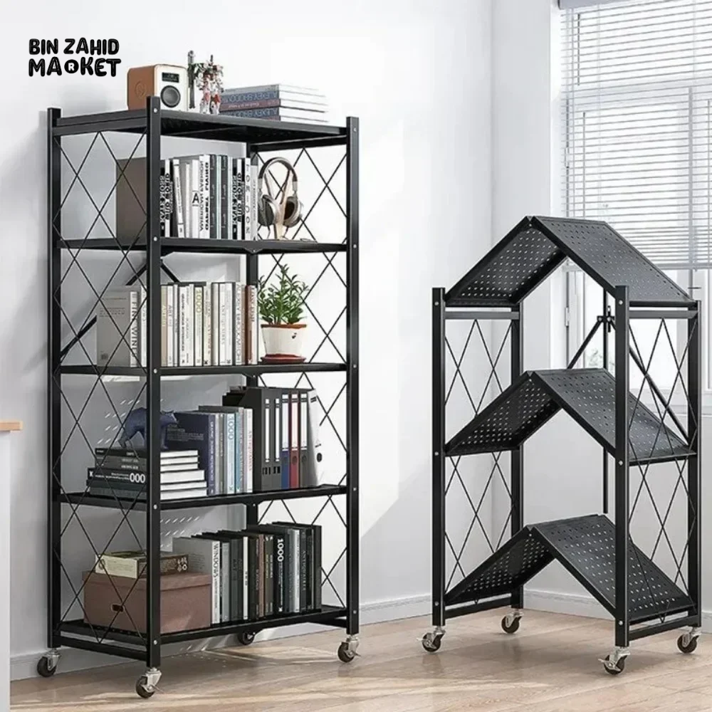 3 LAYER FOLDABLE METAL STORAGE SHELVES MULTIFUNCTIONAL KITCHEN LIVING ROOM RACK