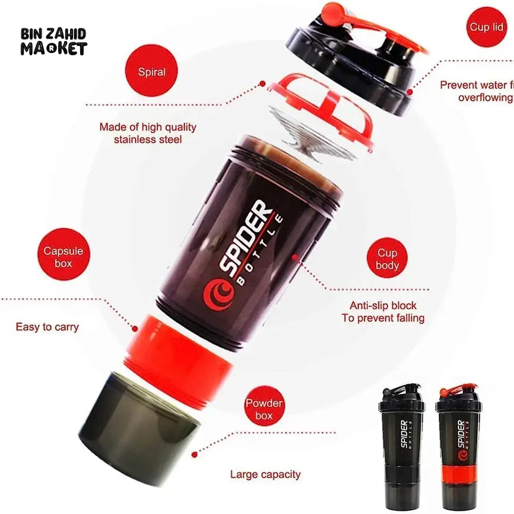 3-LAYER PROTEIN SHAKER BOTTLE – POWDER STORAGE MIXING CUP FOR GYM