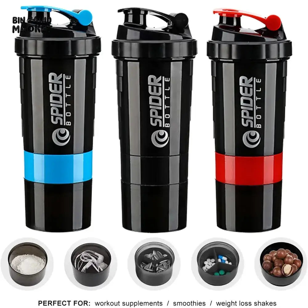 3-LAYER PROTEIN SHAKER BOTTLE – POWDER STORAGE MIXING CUP FOR GYM