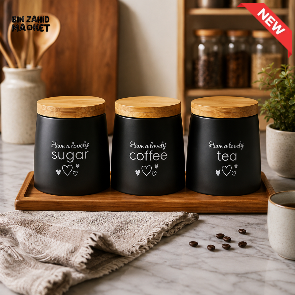 3 PCS KITCHEN STORAGE CANISTER SET - BLACK
