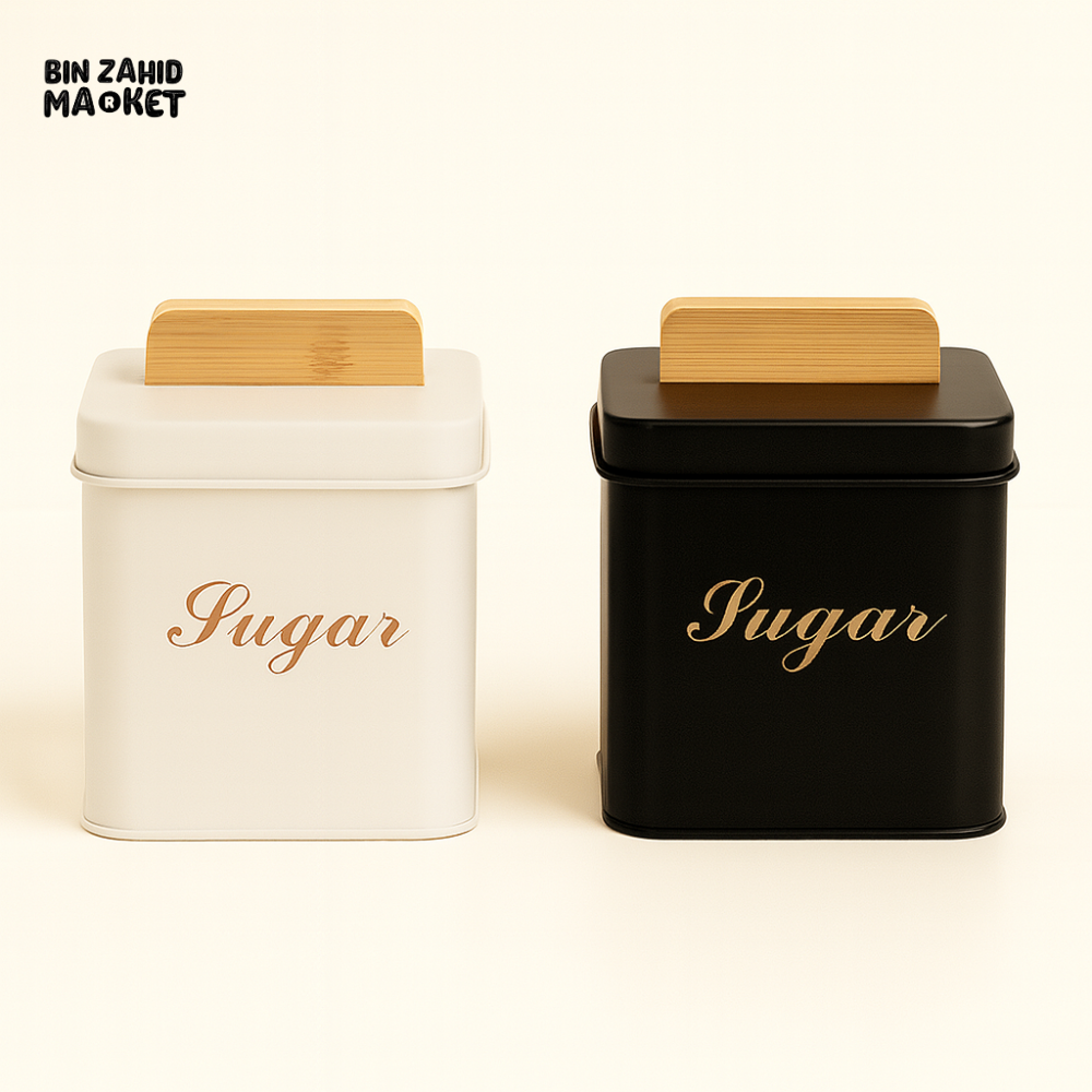 3-Piece Square Metal Sugar Canister Set with Bamboo Lids - Black