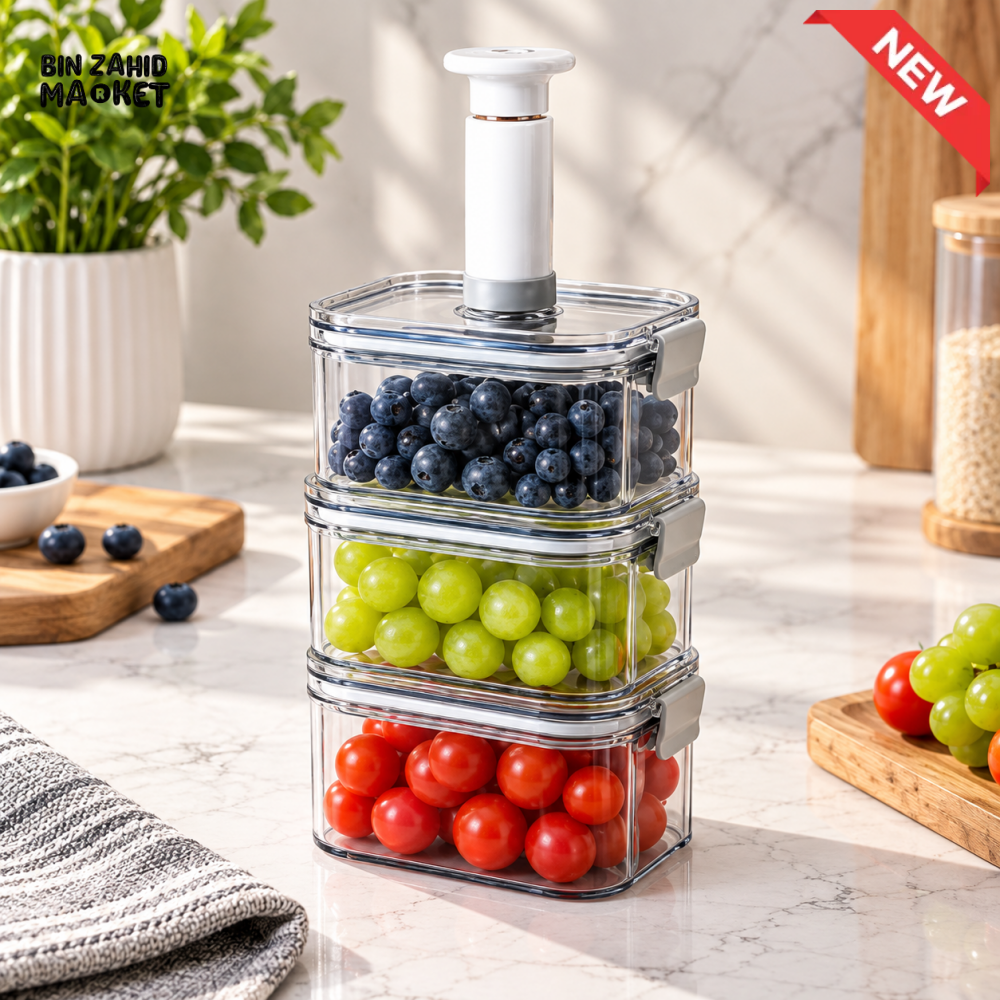 3-PIECE STACKABLE VACUUM FOOD STORAGE CONTAINER SET WITH PUMP