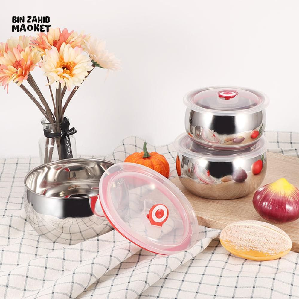 3-PIECE STAINLESS STEEL CONTAINER SET – AIRTIGHT FOOD STORAGE WITH PLASTIC LIDS