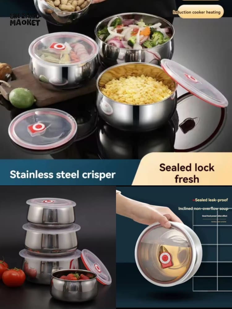 3-PIECE STAINLESS STEEL CONTAINER SET – AIRTIGHT FOOD STORAGE WITH PLASTIC LIDS