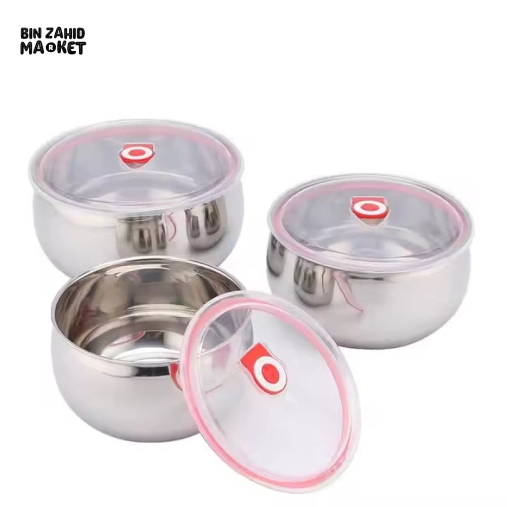 3-PIECE STAINLESS STEEL CONTAINER SET – AIRTIGHT FOOD STORAGE WITH PLASTIC LIDS