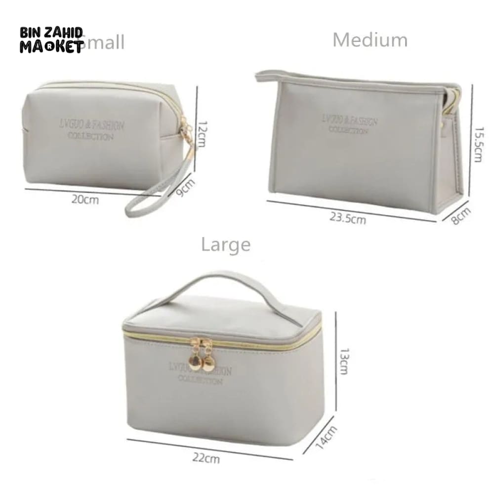 3 PIECES PU TRAVEL COSMETIC BAG