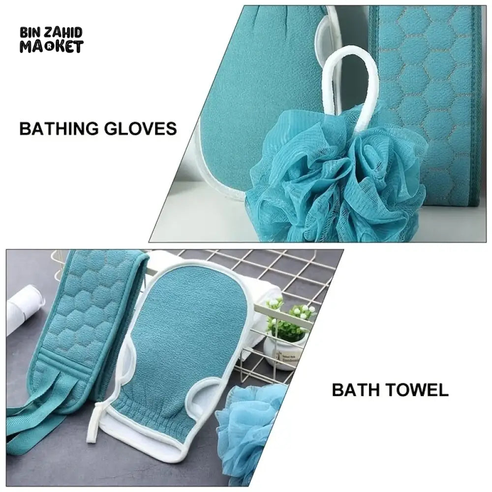 3 PIECES SET – BATH SCRUB BACK BELT BODY WASH TOWEL & SPA GLOVE FOR FULL BODY CLEANSE