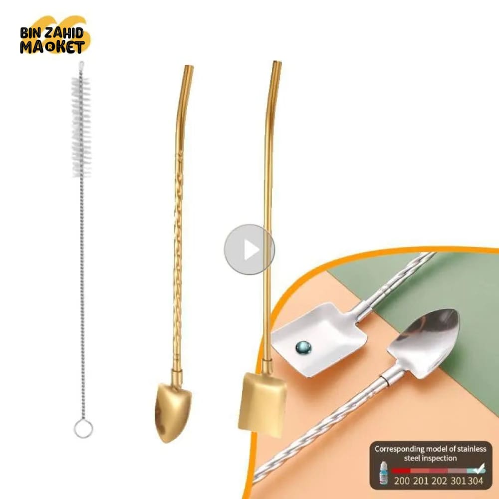 3 PIECES SET REUSABLE STEEL SPOON STRAW