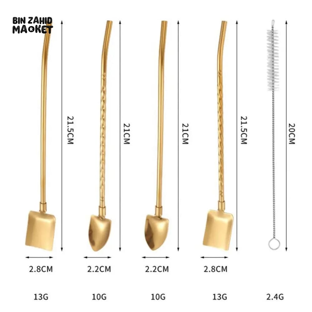 3 PIECES SET REUSABLE STEEL SPOON STRAW