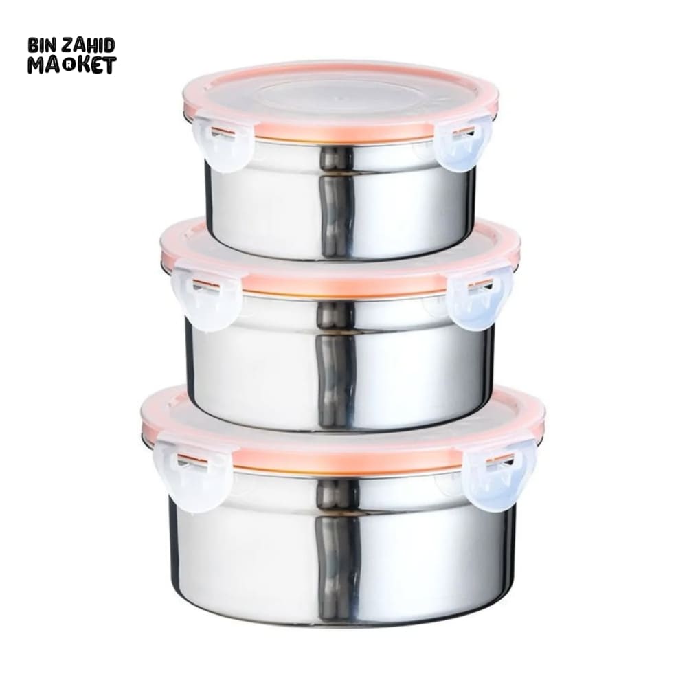 3 PIECES STAINLESS STEEL LUNCH & STORAGE BOXES – 304 GRADE AIRTIGHT & MULTI-PURPOSE