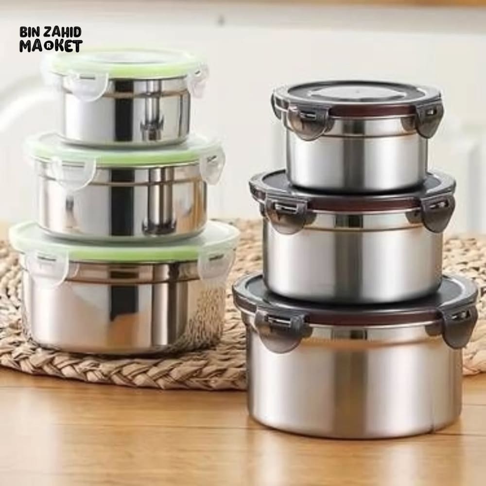 3 PIECES STAINLESS STEEL LUNCH & STORAGE BOXES – 304 GRADE AIRTIGHT & MULTI-PURPOSE