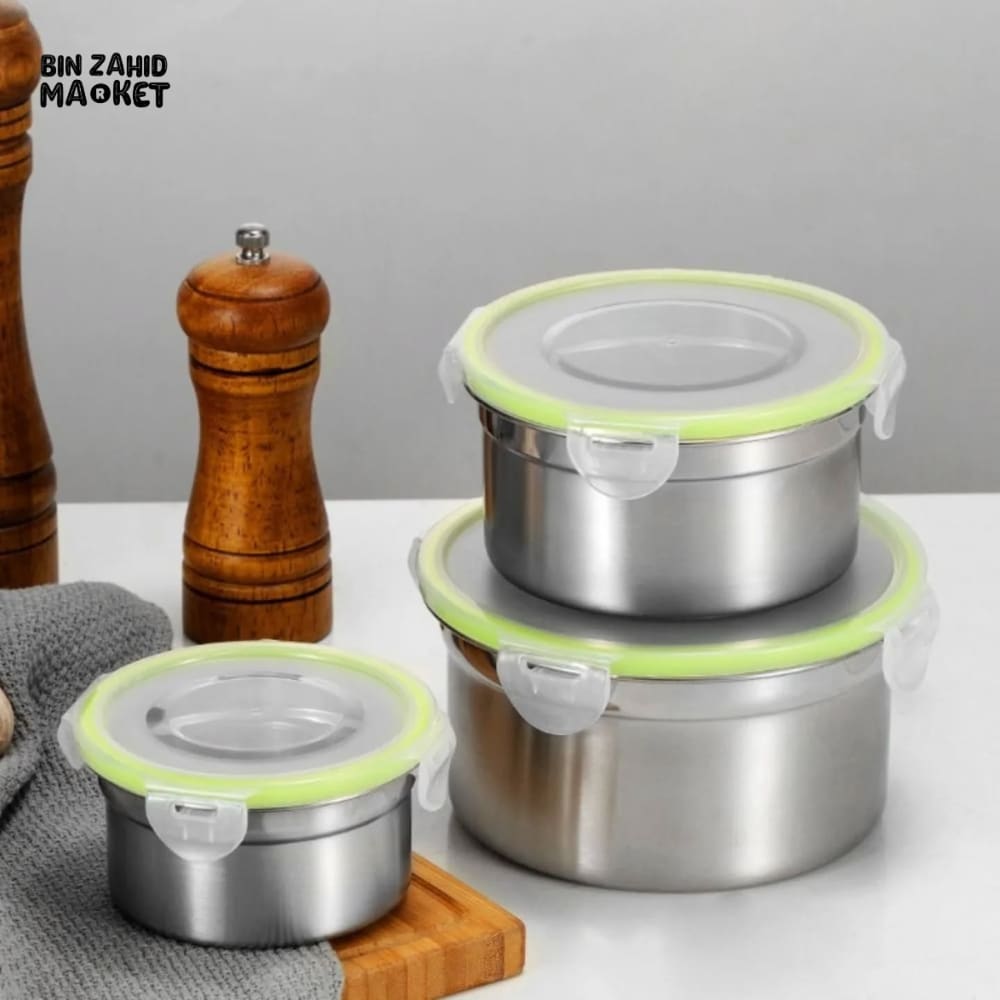 3 PIECES STAINLESS STEEL LUNCH & STORAGE BOXES – 304 GRADE AIRTIGHT & MULTI-PURPOSE