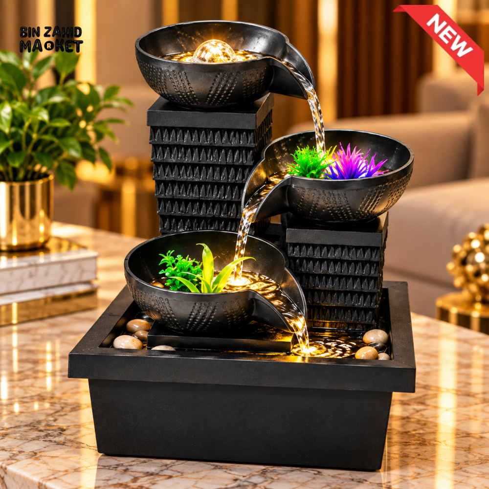 3 TIER BOWL DESIGN LED TABLETOP WATER FOUNTAIN - Artificial Plants & Flowers