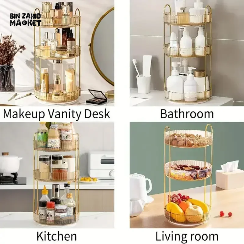 3-TIER MAKEUP ORGANIZER STAND MULTIFUNCTIONAL COSMETIC & SKINCARE STORAGE RACK FOR VANITY OR BATHROOM
