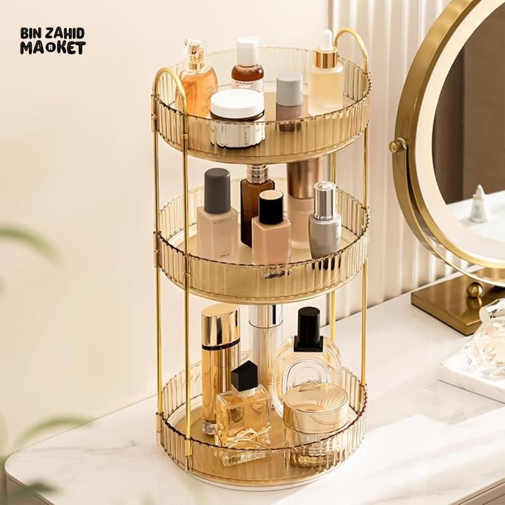 3-TIER MAKEUP ORGANIZER STAND MULTIFUNCTIONAL COSMETIC & SKINCARE STORAGE RACK FOR VANITY OR BATHROOM