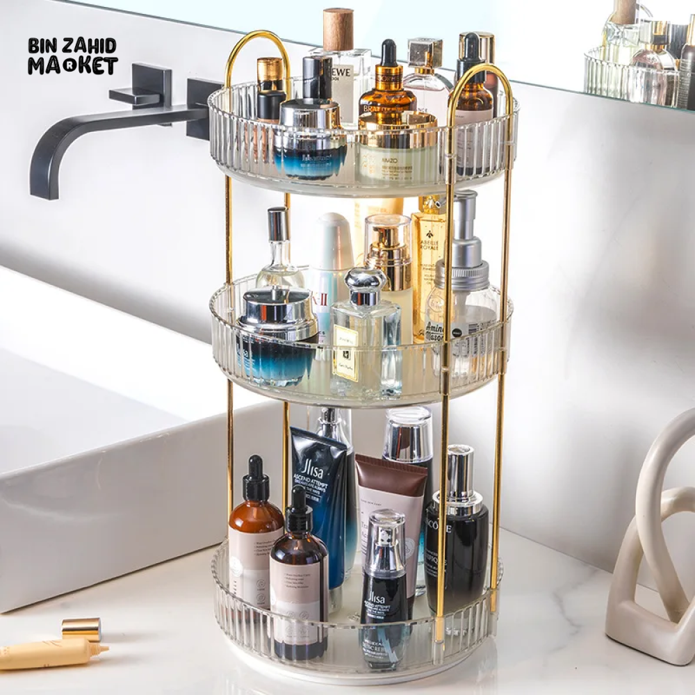3-TIER MAKEUP ORGANIZER STAND MULTIFUNCTIONAL COSMETIC & SKINCARE STORAGE RACK FOR VANITY OR BATHROOM