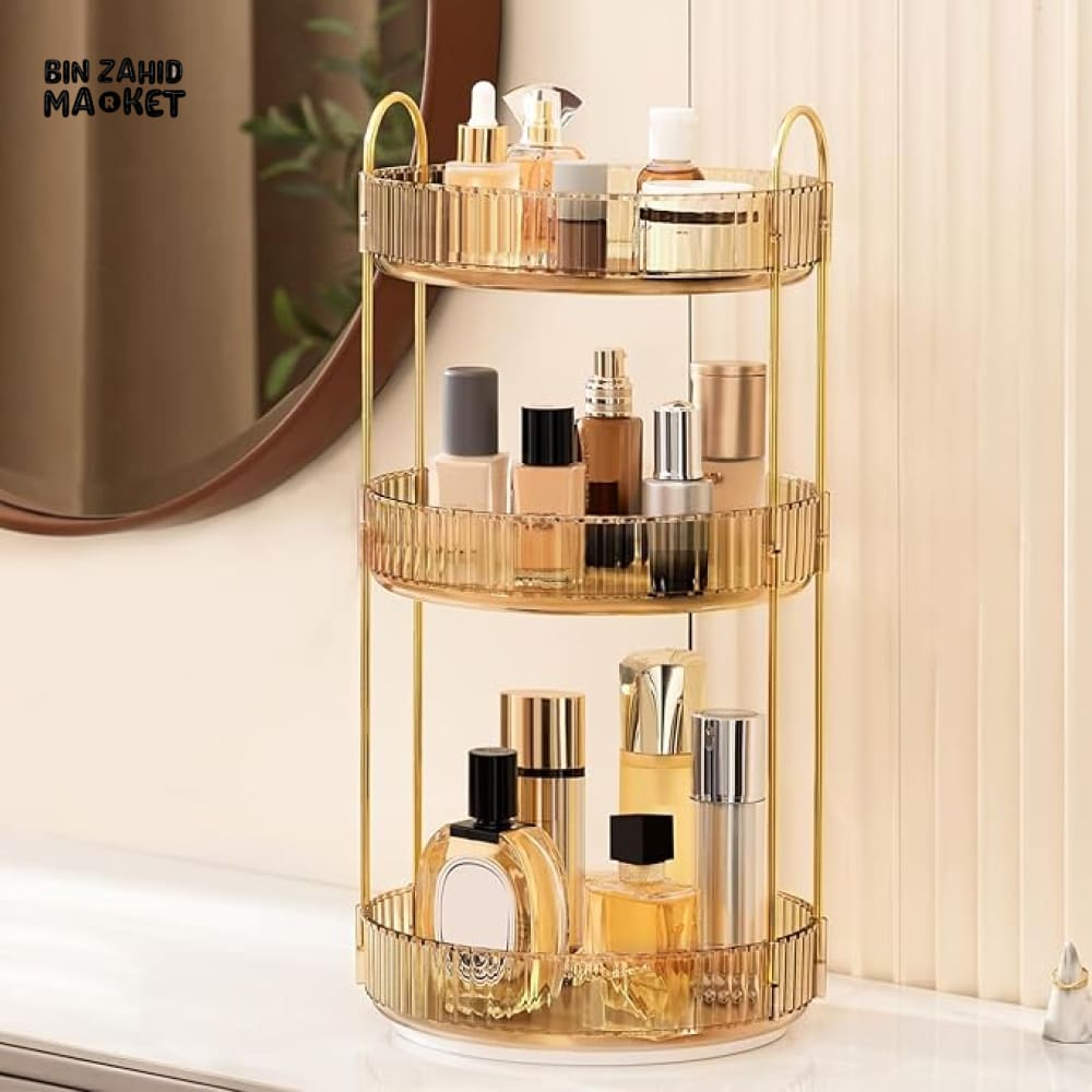 3-TIER MAKEUP ORGANIZER STAND MULTIFUNCTIONAL COSMETIC & SKINCARE STORAGE RACK FOR VANITY OR BATHROOM