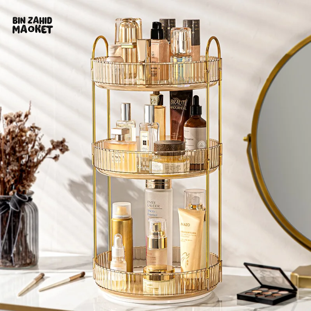 3-TIER MAKEUP ORGANIZER STAND MULTIFUNCTIONAL COSMETIC & SKINCARE STORAGE RACK FOR VANITY OR BATHROOM