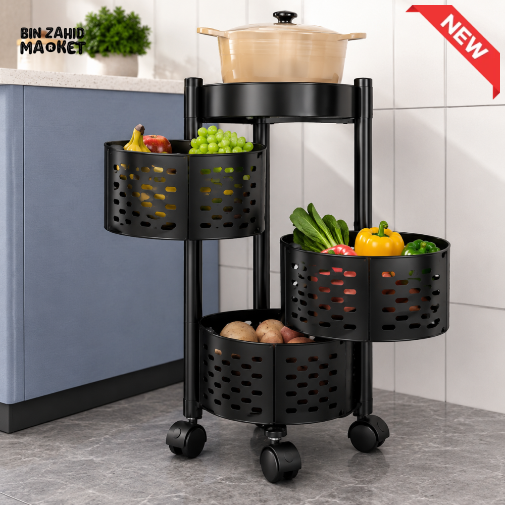 3-TIER ROLLING KITCHEN STORAGE CART WITH VENTILATED BASKETS