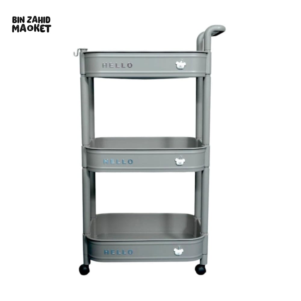 3-TIER UTILITY PLASTIC ROLLING CART ORGANRIZE KITCHEN BATHROOM & OFFICE STORAGE RACK - GREY