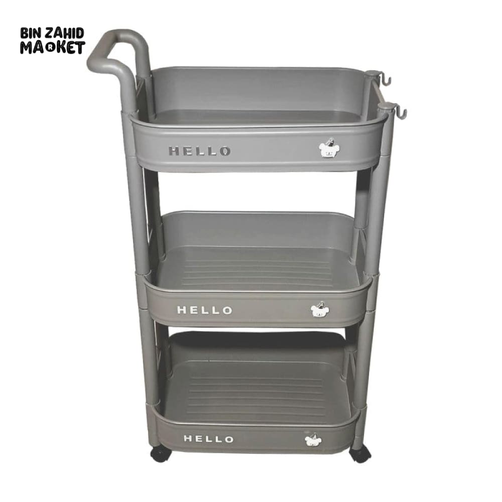3-TIER UTILITY PLASTIC ROLLING CART ORGANRIZE KITCHEN BATHROOM & OFFICE STORAGE RACK - GREY