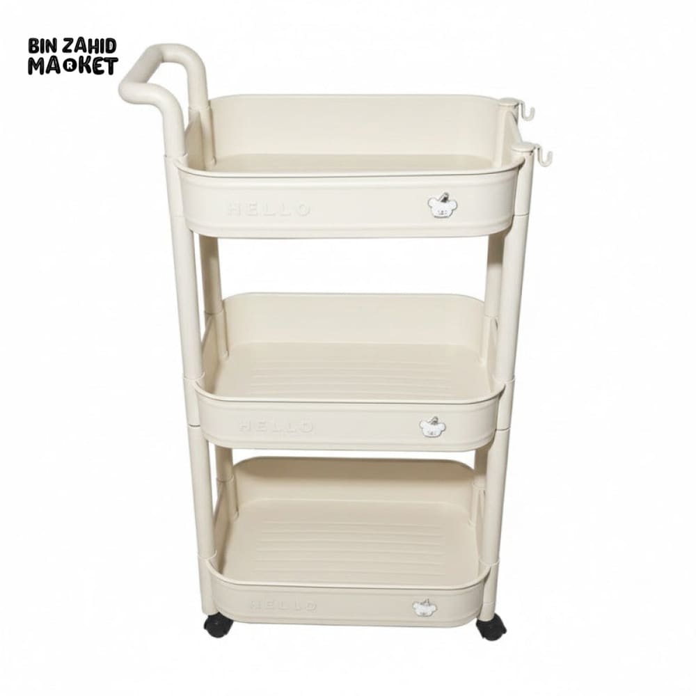 3-TIER UTILITY PLASTIC ROLLING CART ORGANRIZE KITCHEN BATHROOM & OFFICE STORAGE RACK - OFF-WHITE