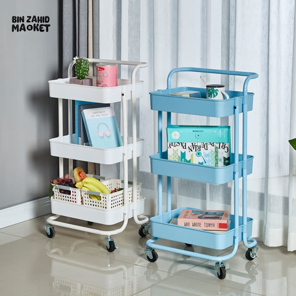3-TIERS METAL TROLLEY CART WITH WHEELS